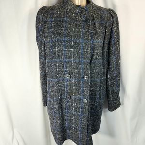 Bambi Fashions Vintage Grey & Blue Plaid Coat Size Small